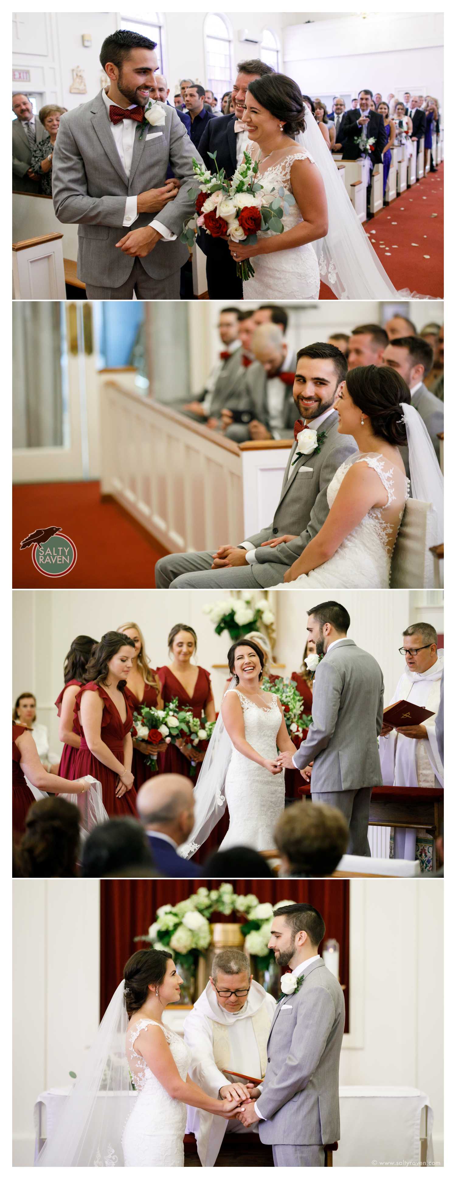 The couple shares looks during the church ceremony. 