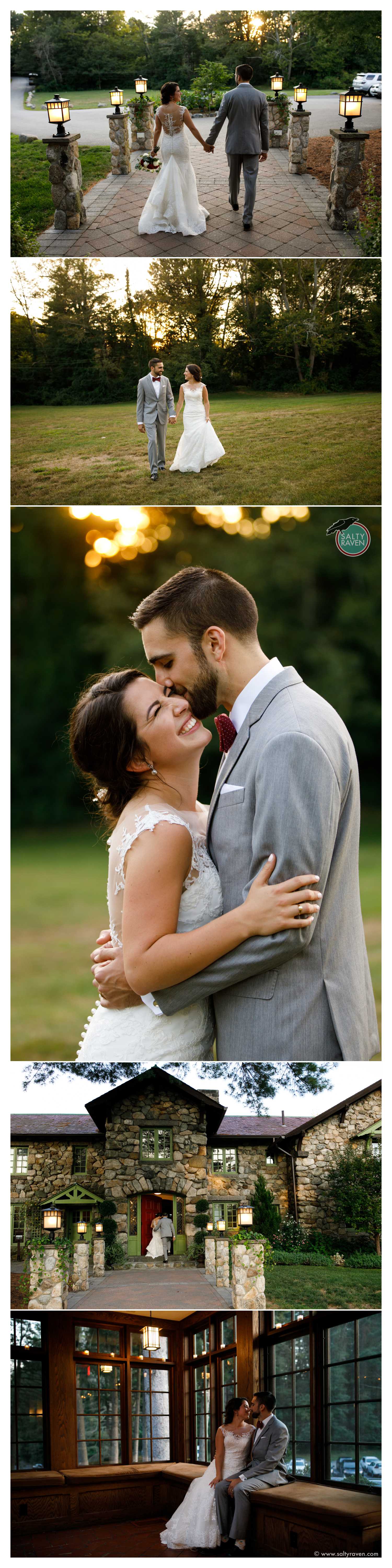 The sun sets and the couple slips out to enjoy the beautiful grounds of Willowdale Estate.