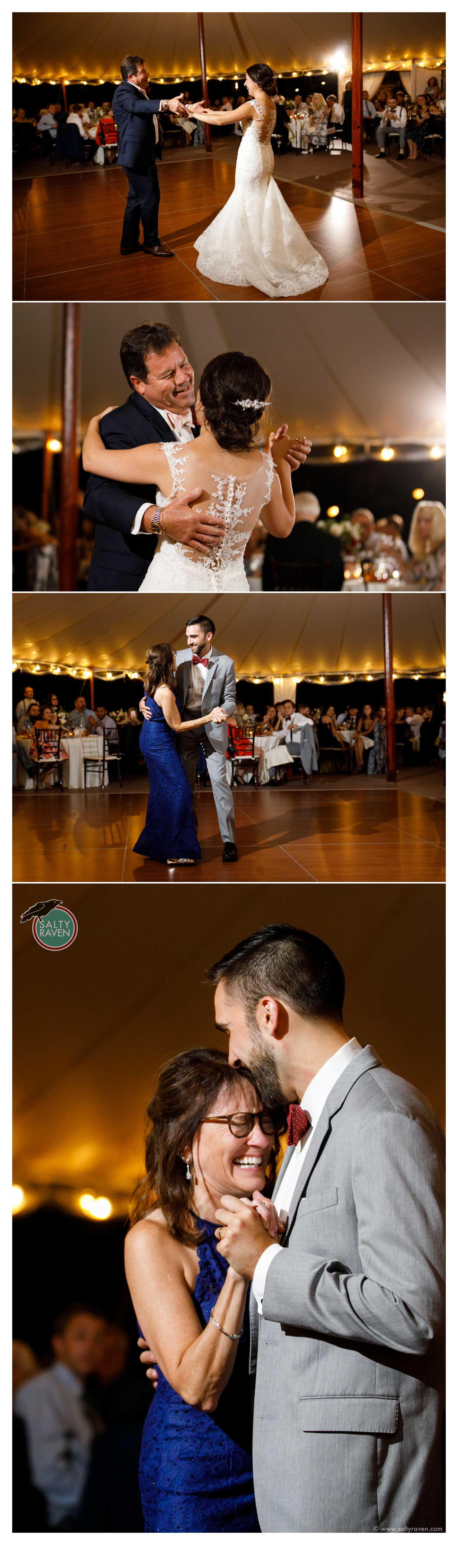 The bride shares a dance with her father, the groom with his mother at Willowdale Estate.