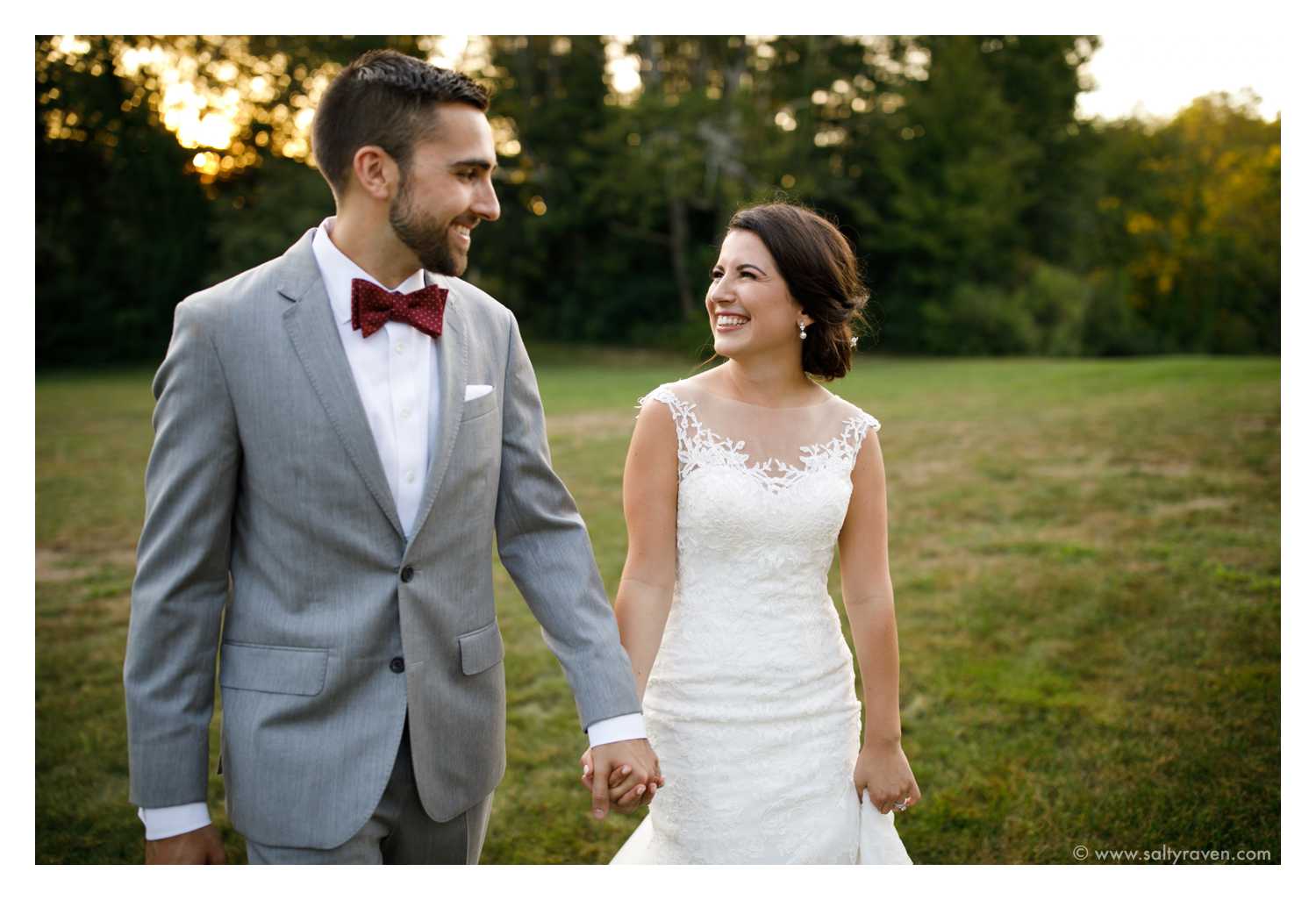 At sunset, the couple strolls hand in hand back to Willowdale Estate.