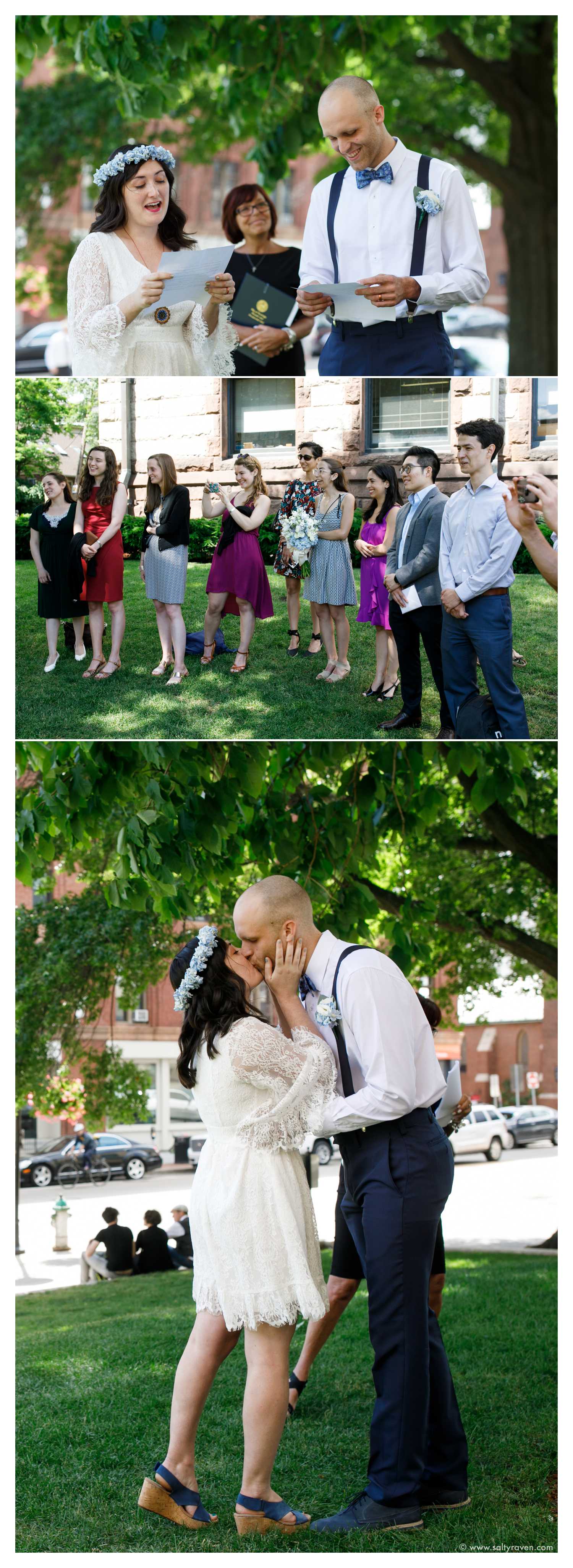 They said their vows to each other and shared a first kiss under the tree at Cambridge City Hall.