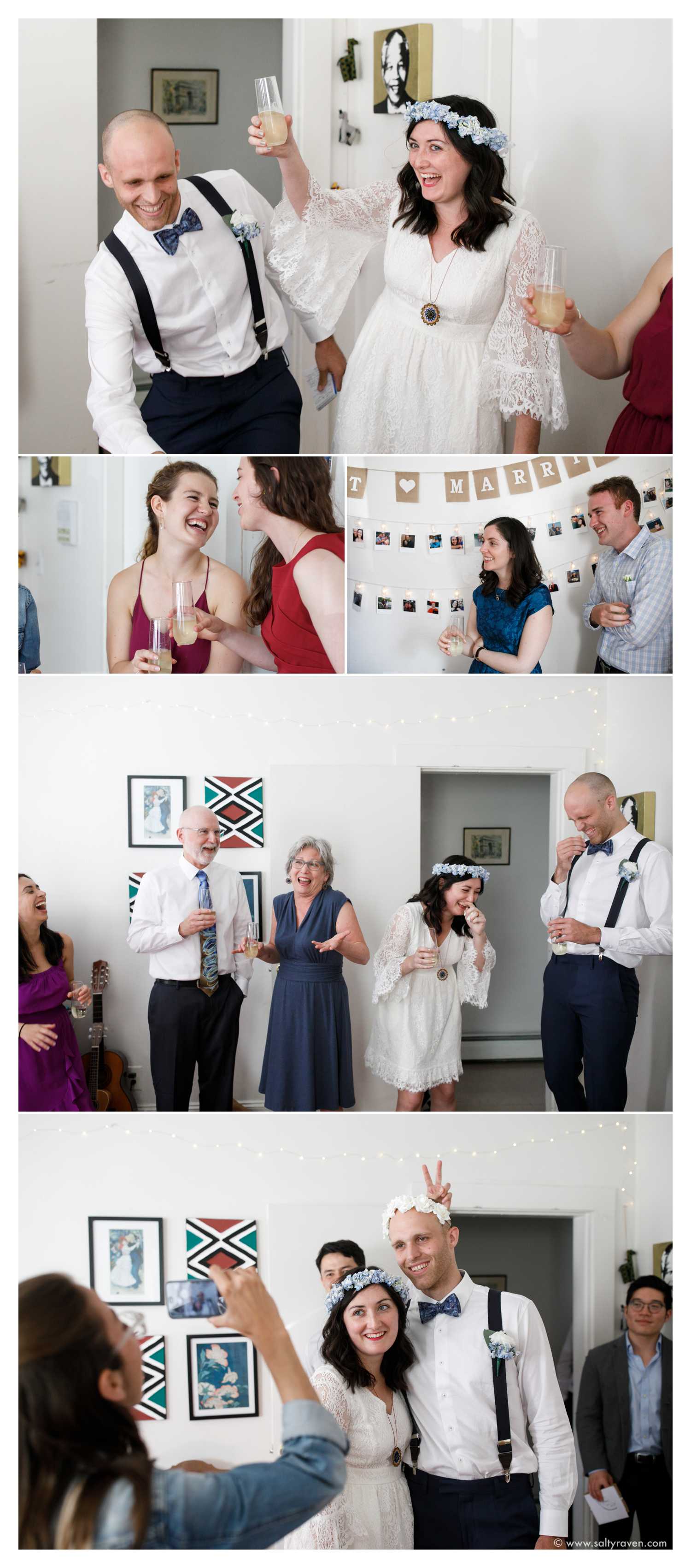 Toasts resulted in much laughter by the couple and their friends and family as they were toasted for their wedding at Cambridge City Hall.