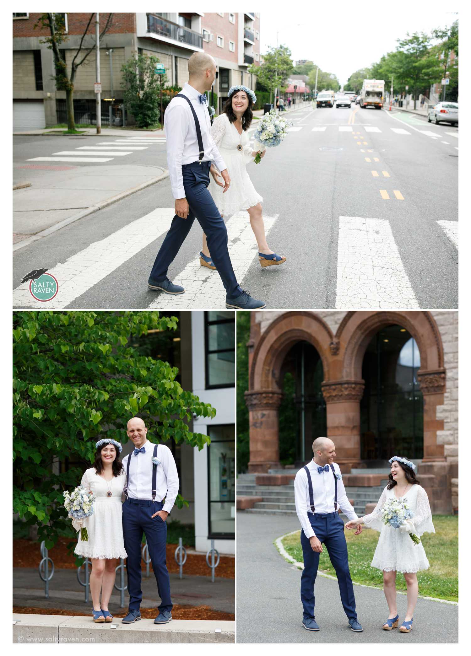 The couple walked to Cambridge City Hall to get married and stopped in front of some of their favorite archways.