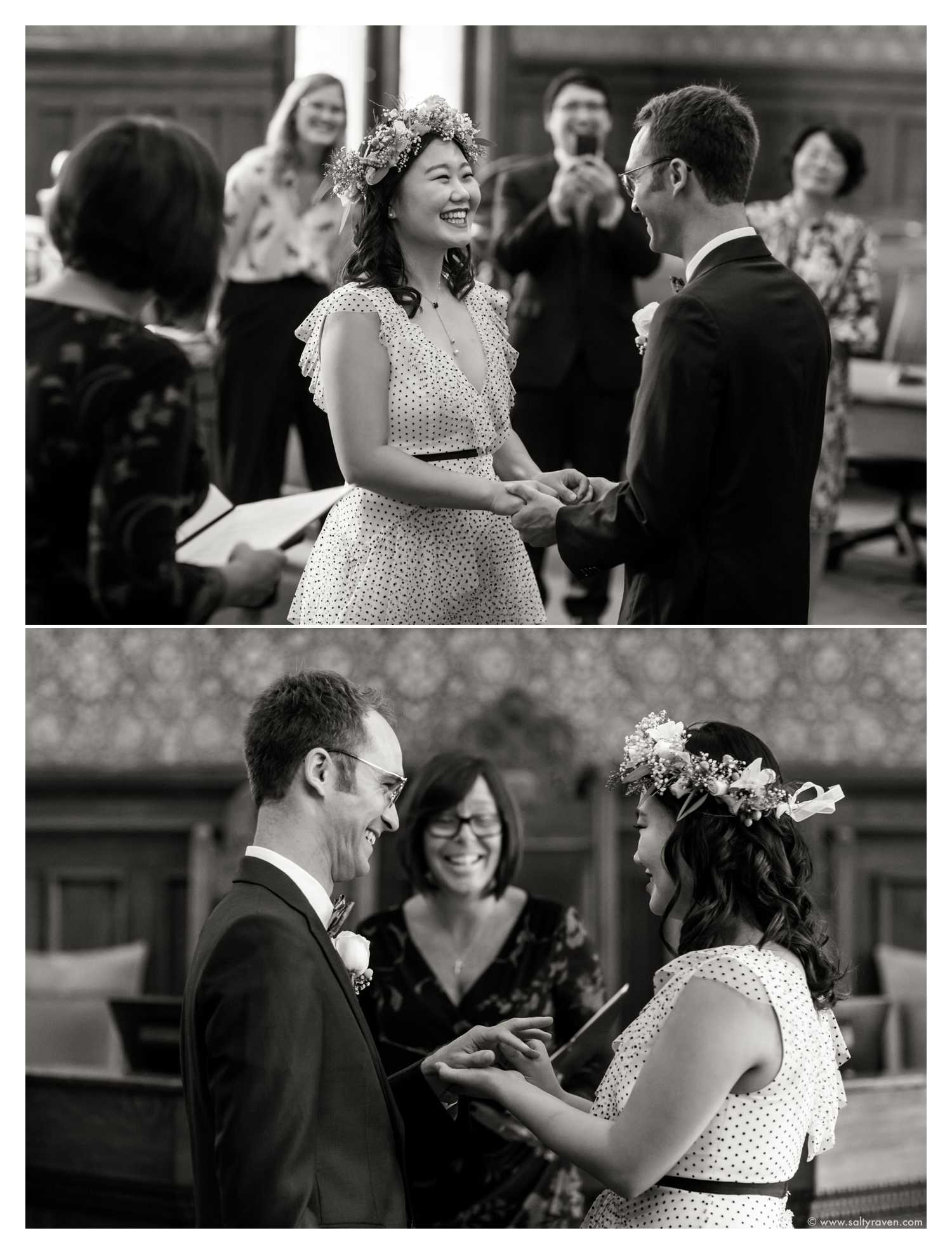 Vows and ring exchange during the Cambridge City Hall Wedding.