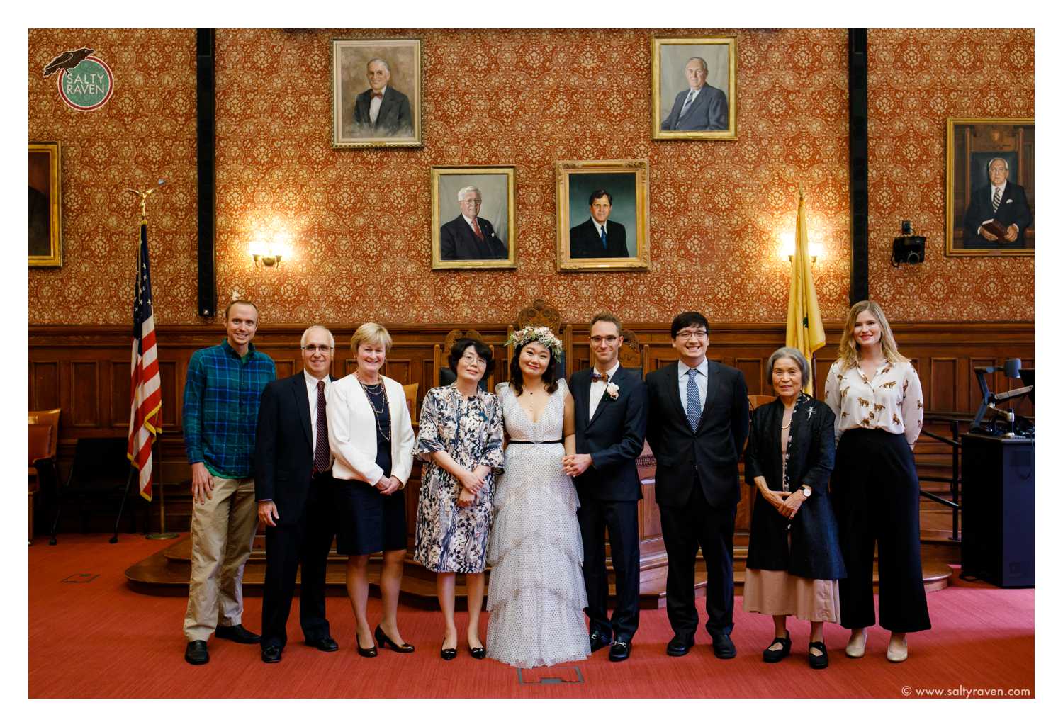 A quick portrait was taken of the merry band attending the Cambridge City Hall Wedding